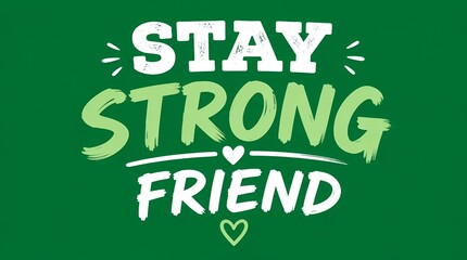 Naklejka premium Inspirational Typography Stay Strong Friend Quote with Heart Icons on Green Background for Motivation and Support
