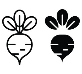 Fototapeta premium Fresh beetroot vegetable icon in outline and solid black silhouette styles