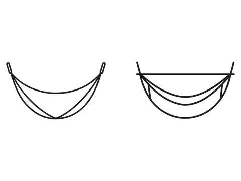 Line drawing of two hammocks with ropes and sticks on white background for outdoor relaxation and sleeping  hammock designs