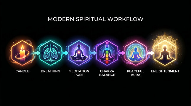 Modern spiritual workflow meditation chakra balance and enlightenment concepts