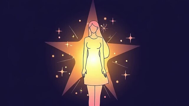 Glowing Celestial Woman Silhouette in Front of a Radiant Five Pointed Star