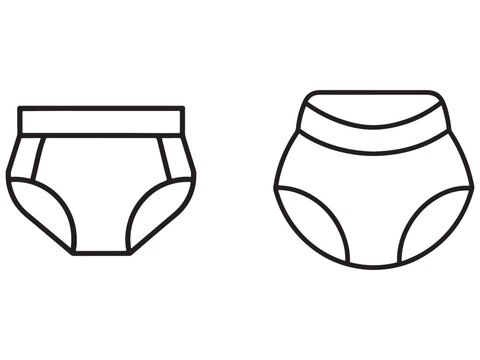 Line drawing of two womens underwear briefs with high waistbands and seamless design  isolated on transparent background