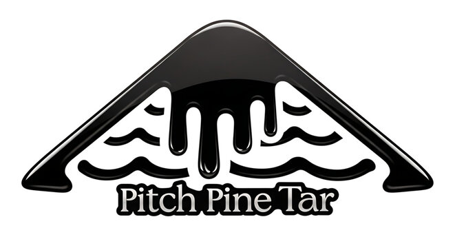 Pitch pine tar logo design with dripping black liquid and wave patterns