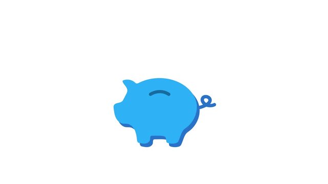 Piggy bank savings with dollar coins animation isolated on white background