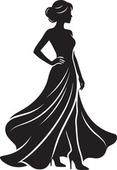 Fototapeta premium Elegant woman in a flowing evening gown with her hand on her hip