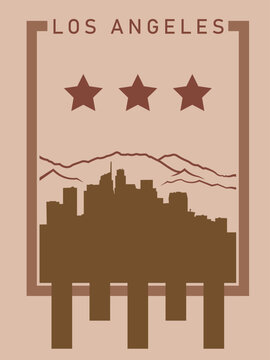 Los Angeles City Skyline Badge with Stars Vector Illustration