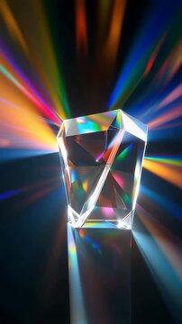 Close-Up Faceted Diamond with Rainbow Light Refraction