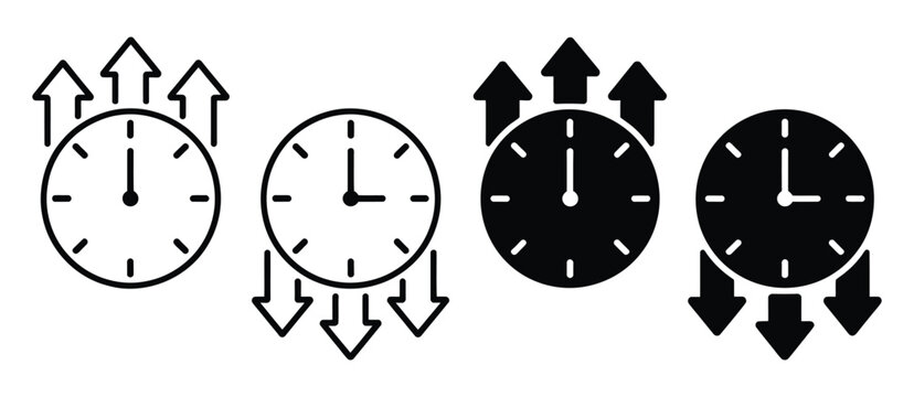 Uptime and downtime icon vector illustration featuring clock with arrow up and arrow down symbol for system performance status and availability monitoring concept.