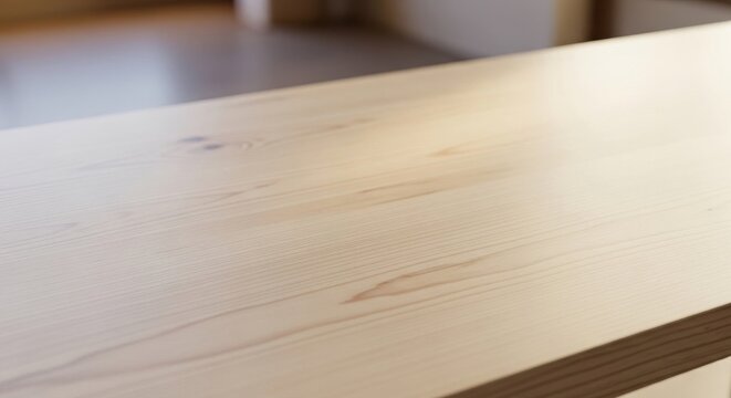 Close up of a smooth, pale maple wood surface with visible natural grain details, creating a warm, neutral backdrop