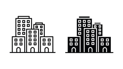 Dense city office building complex collection in line and solid icon styles © Fahima
