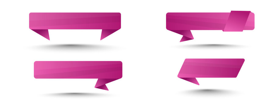 Pink color origami note set collection for graphic element and website banner design