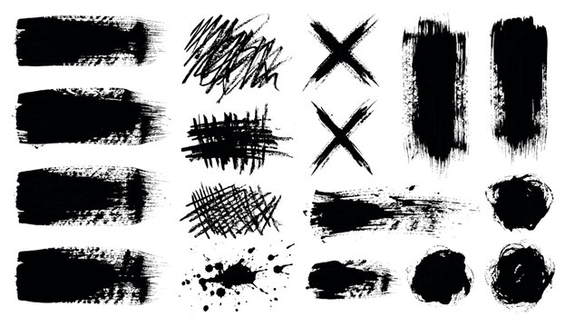 Black grunge brush strokes patterns and textures set