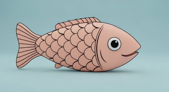 Stylized 3d pink fish character on blue background
