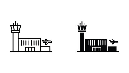 Naklejka premium Airport terminal building with control tower vector icon set for travel