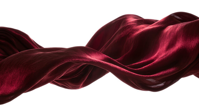 Flowing deep red velvet fabric with soft folds, isolated on transparent background