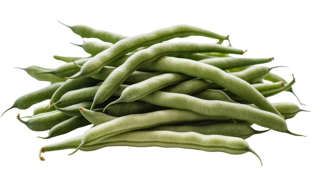 Pile of fresh green string beans, isolated on transparent background