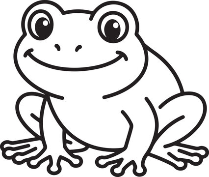 Cute Frog Cartoon Line Art Vector Illustration Isolated on White Background