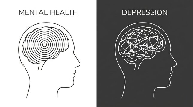 Mental health vs depression conceptual illustration of brain states