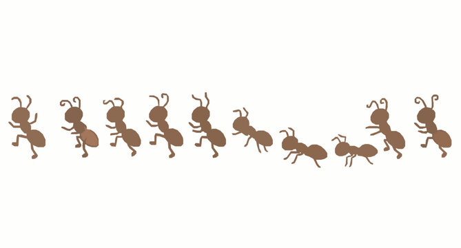 Cute cartoon ants marching in line isolated vector design