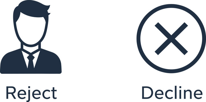 Rejection reject and decline buttons with man and x symbol