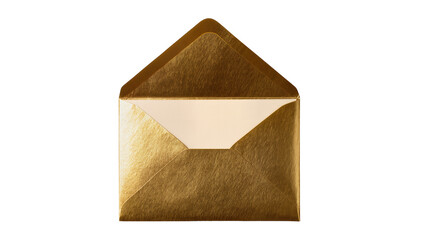 Open metallic gold envelope with cream insert, isolated on transparent background © Andrej