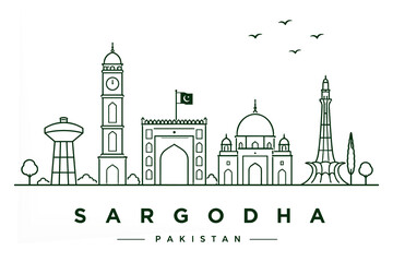 Obraz premium Sargodha Pakistan Skyline Minimalist Line Art Vector Illustration