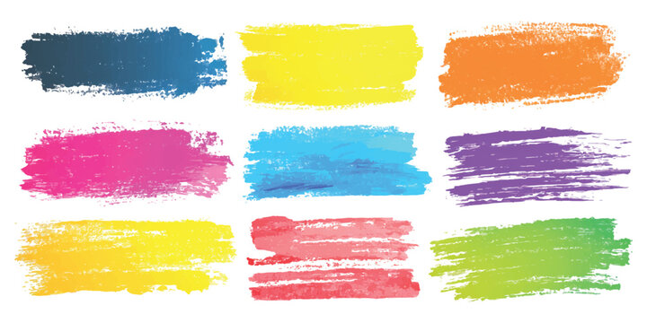 Vibrant dry brush stroke texture collection with colorful rough painted rectangular banner elements vector graphic illustration.