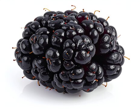 Close-up of a Fresh, Ripe Mulberry Fruit on White Background.
