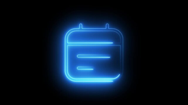 Neon blue calendar animation, glowing digital schedule symbol for business planning and time management