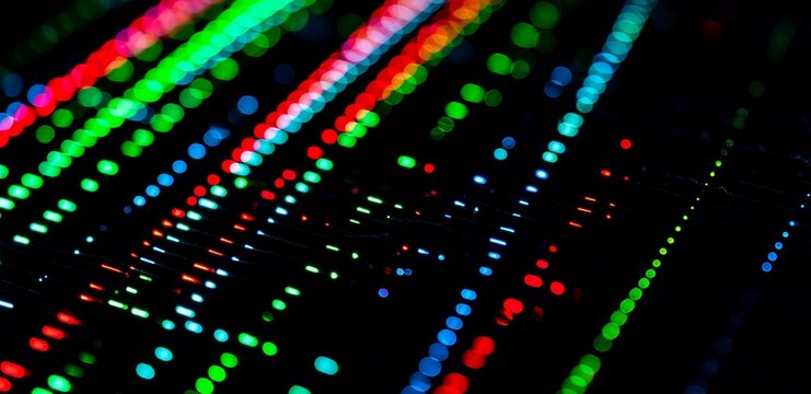 Abstract background with colorful glowing led light dots in diagonal lines
