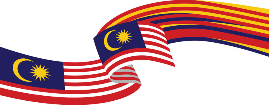 Malaysia flag waving ribbon vector, Malaysian national colors flowing banner, Jalur Gemilang patriotic decorative element for Merdeka Day