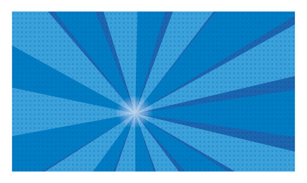 Abstract vector illustration featuring a blue comic book-style sunburst with halftone dots.