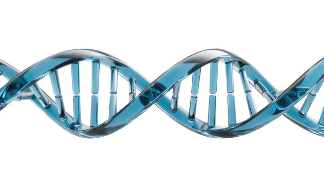 Blue glass DNA helix structure, isolated on transparent background