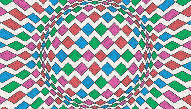 Abstract sphere vector illustration colorful diamond pattern distortion effect.
