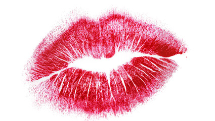 Red lipstick kiss mark imprint, isolated on transparent background