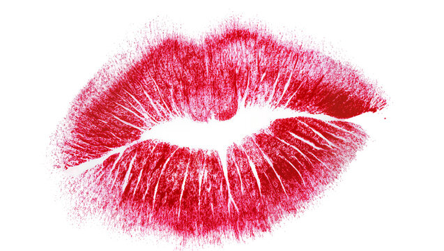 Red lipstick kiss mark imprint, isolated on transparent background