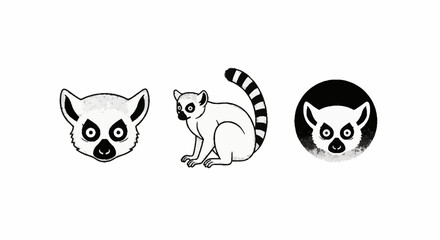 Fototapeta premium Cute black and white lemur illustration set collection.