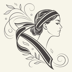 Profile portrait of a woman with artistic hair ribbons portrait illustration feminine © hiya