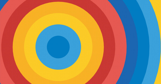 Concentric circles abstract pattern background illustration in red yellow blue.