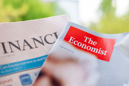 The Economist magazine cover, Financial Times newspaper, Global financial reporting, European leadership, British news media, international current affairs journal weekly print magazine, paper texture