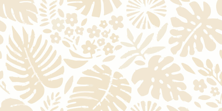 Beige tropical leaf pattern seamless botanical illustration