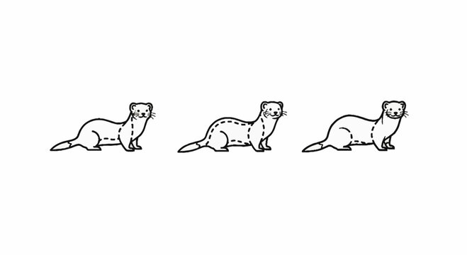 Three playful ferrets in various walking poses illustration.
