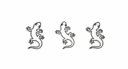 Fototapeta premium Three Detailed Gecko Silhouettes in Intricate Design Style.