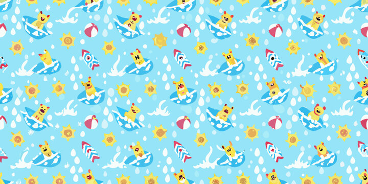 Surfing corgis pattern fun repeating design with dogs and ocean elements