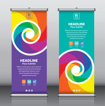 Roll up banner design template vector, abstract background, modern x-banner, rectangle size