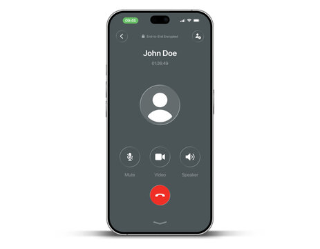 Smartphone call screen UI template with contact profile. mute. video. speaker and end call buttons for mobile app. communication interface. voice call and web design vector mockup