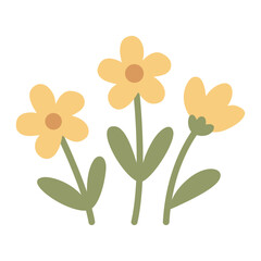 Trio of yellow wild daisy flowers green stem garden flora element flat vector illustration © ImamSetia