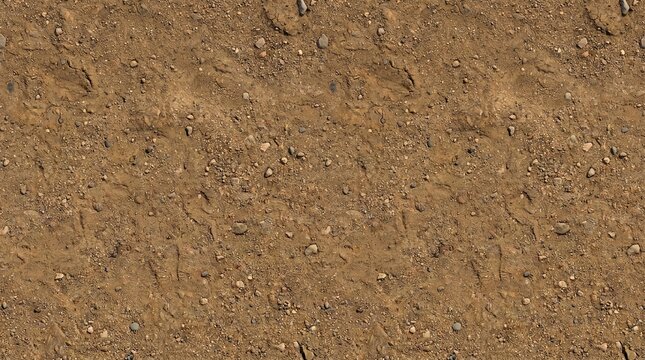 Seamless brown dirt ground texture with small stones and pebbles