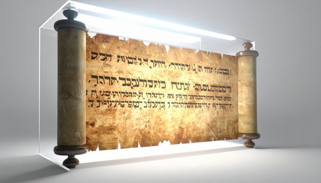 Aged Parchment Scroll with Ancient Hebrew Text, a Fragment of Religious History