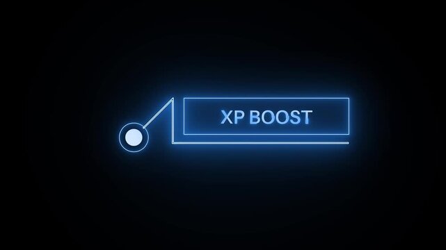 Blue HUD callout animation with XP boost futuristic gaming interface motion graphics overlay
